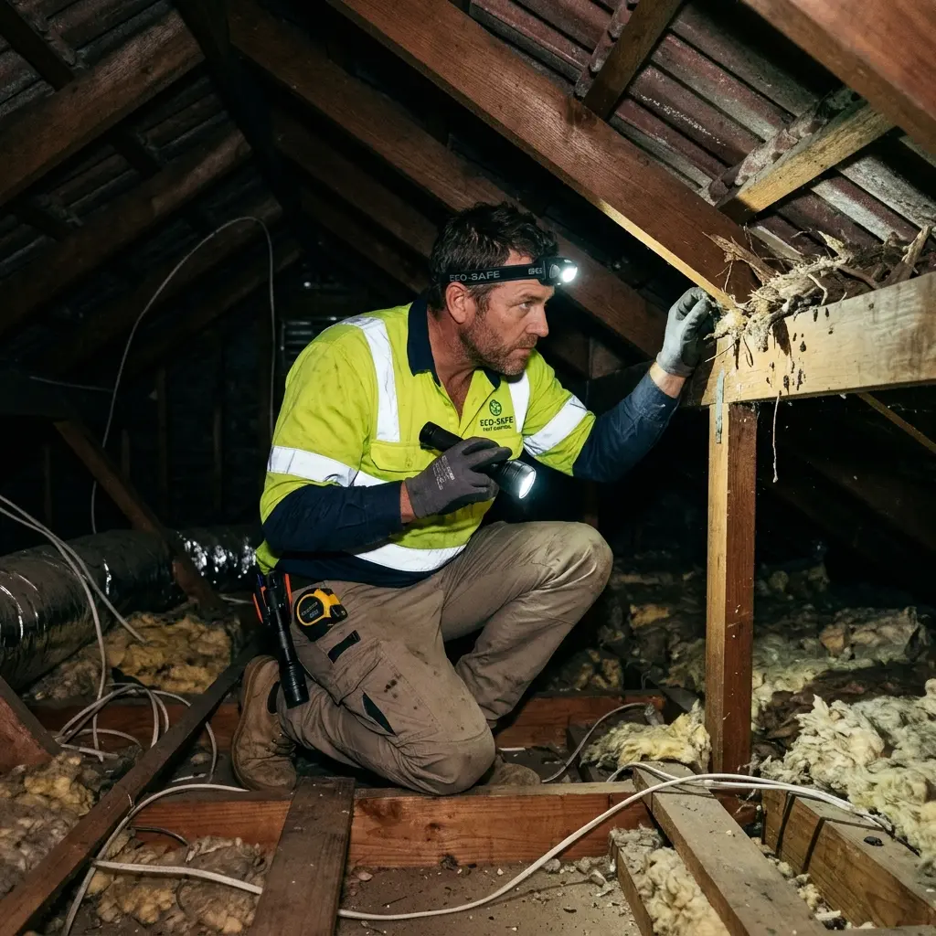 Technician inspecting a Eltham subfloor void for a deceased cat