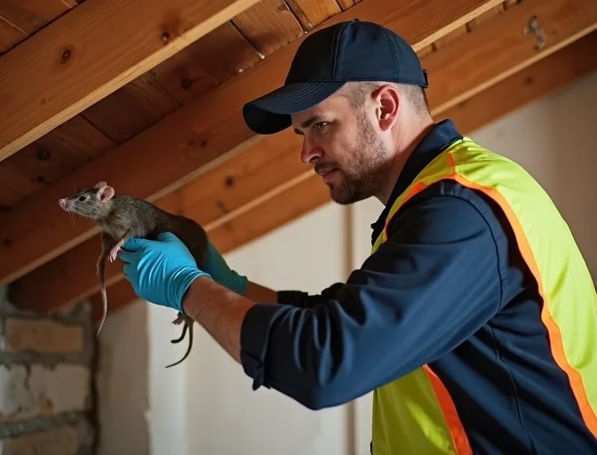 Technician inspecting a roof cavity for a dead rat in Eltham